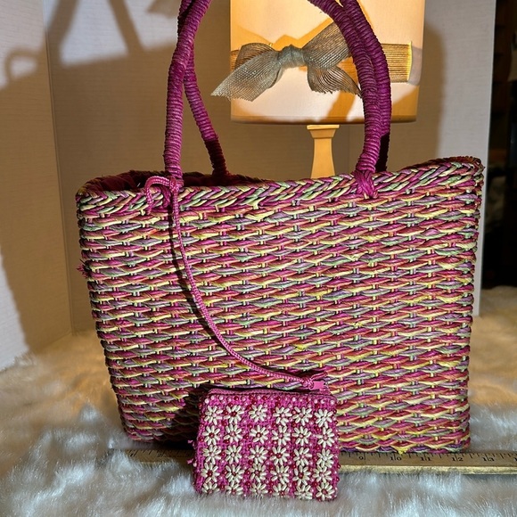 unbranded Handbags - Vintage straw bag orange, green, pink, purple (make an original Easter basket)